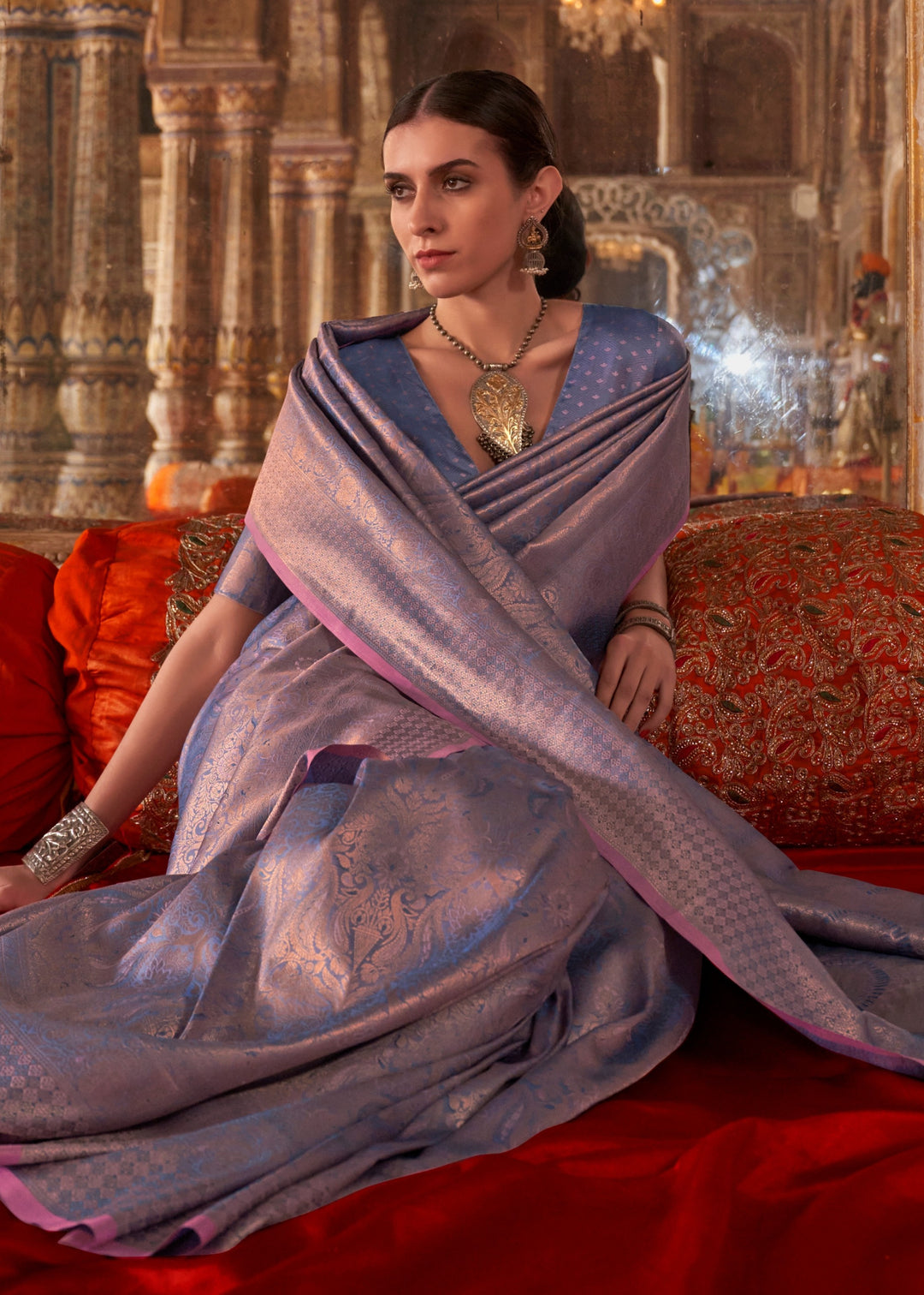 Violet Purple Handloom Weaving Silk Saree