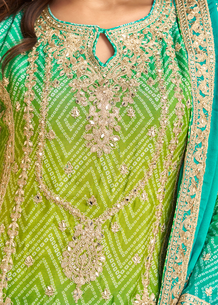 Sea Green – Lime Ombre Chinon Palazzo Suit