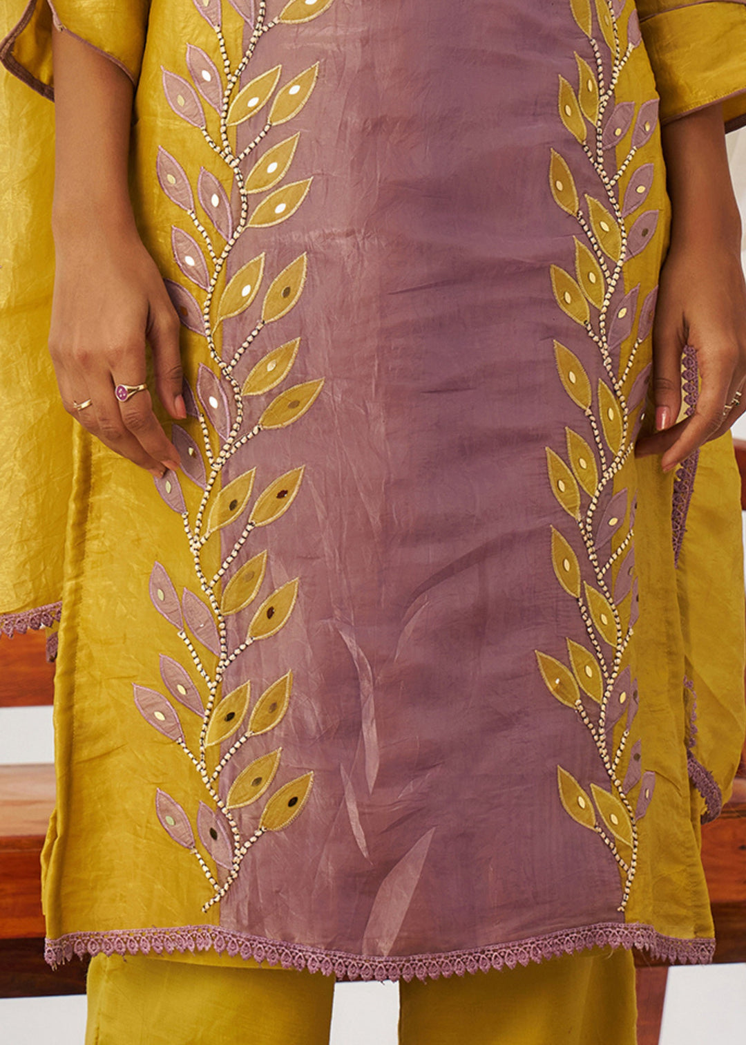Mustard Yellow Silk Pant Suit With Embroidery Work
