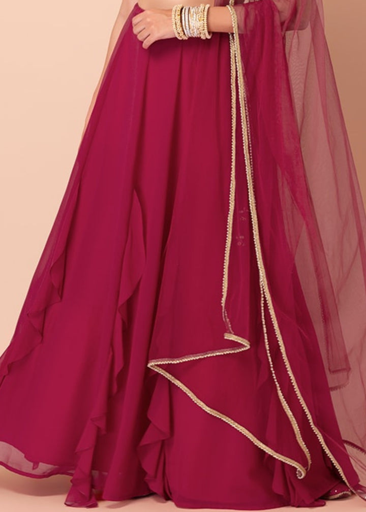 Raspberry Pink Georgette Lehenga Choli With Sequins And Thread Embroidery Work