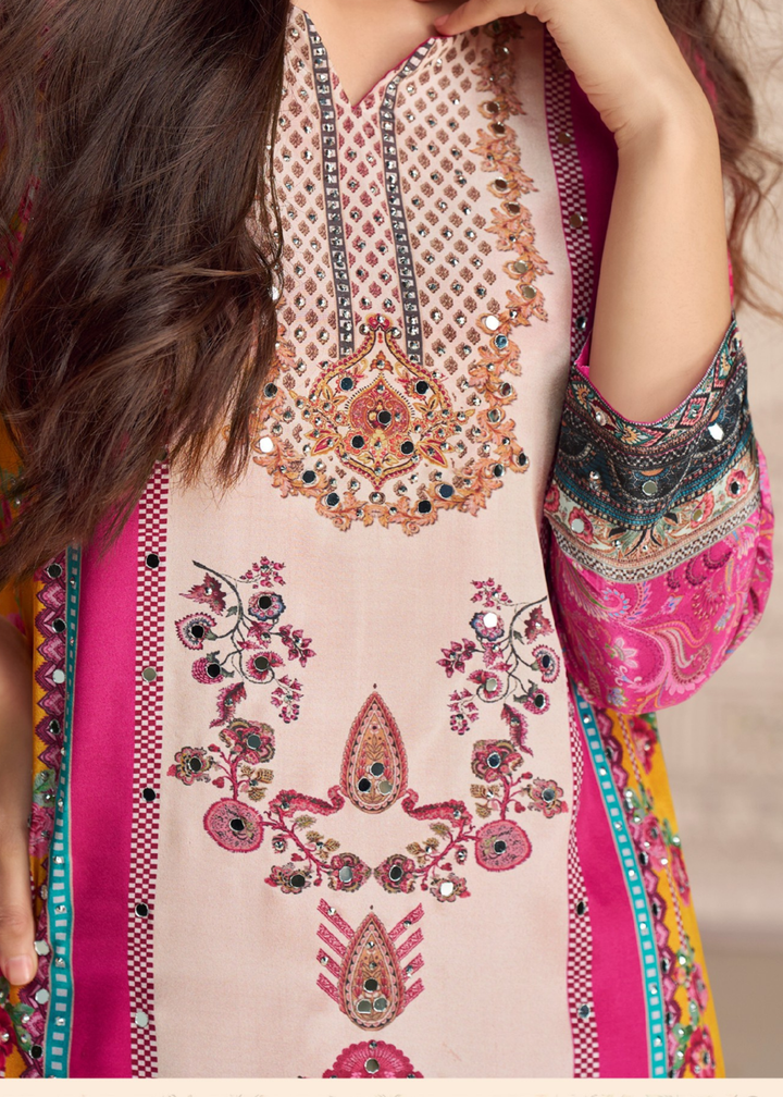 Bright Fuchsia Pink Crep Silk Sharara Suit