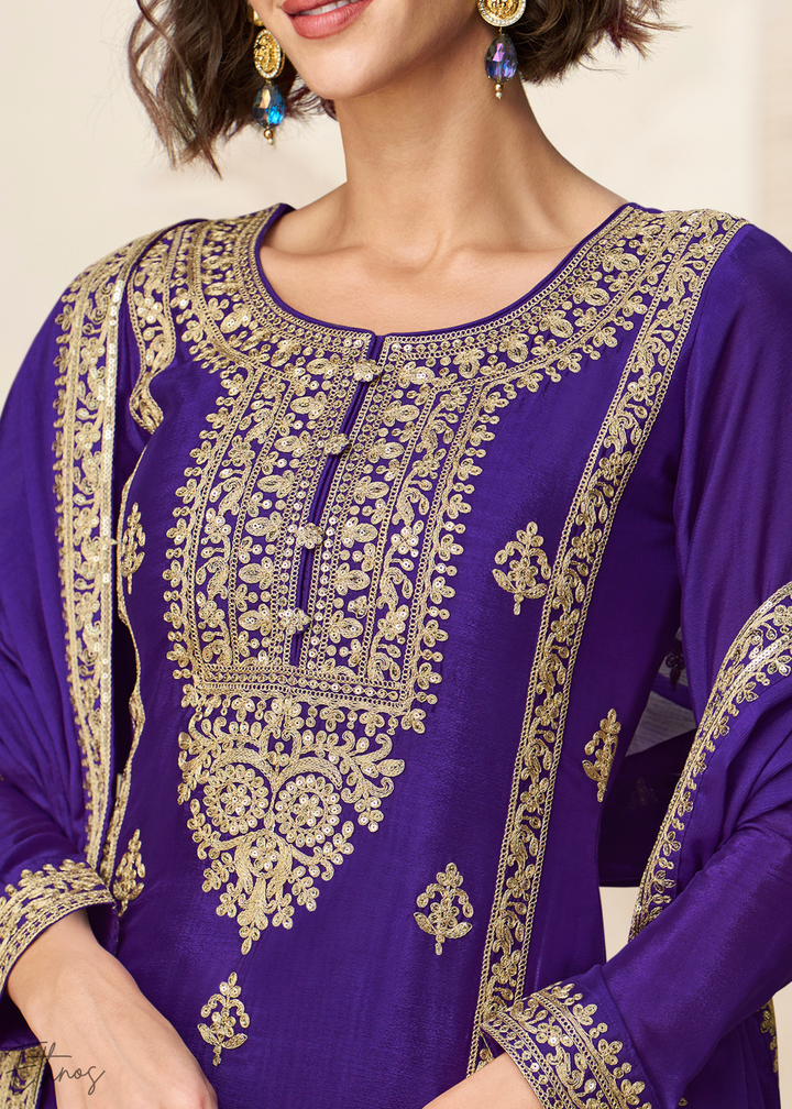 Cadbury Purple Chinon Silk Palazzo Suit