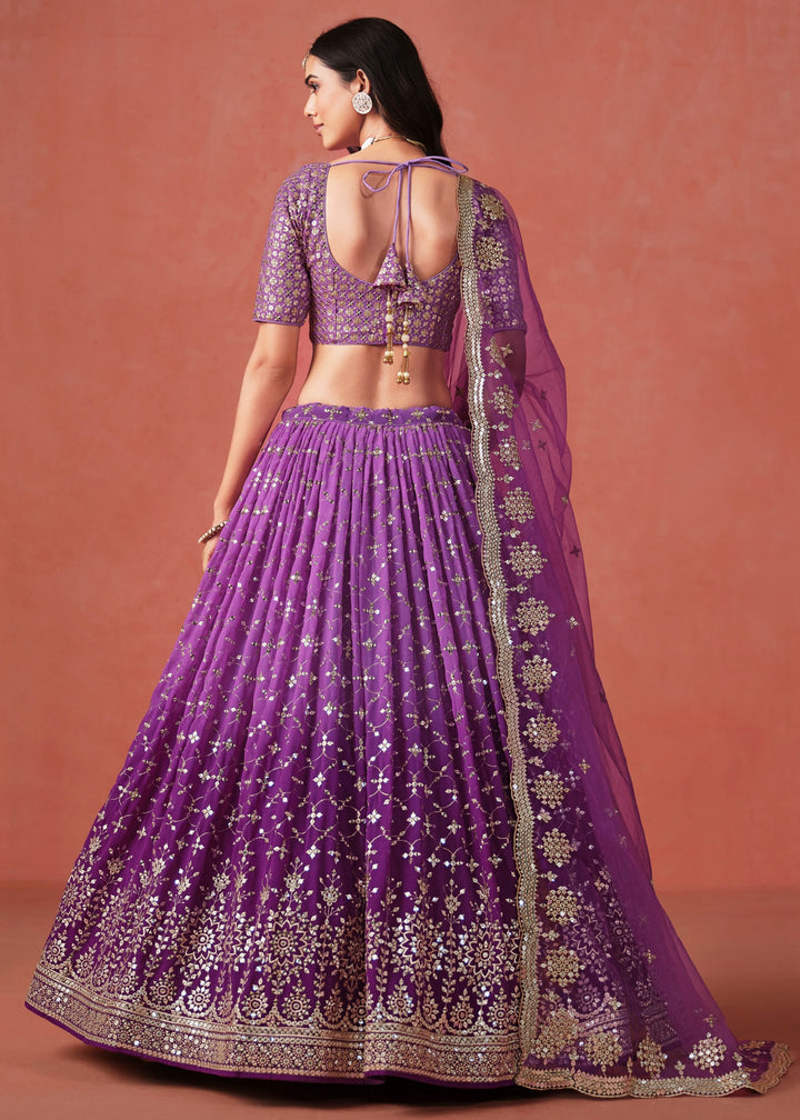 Purple Sequins Zari Embroidered Work Georgette Lehenga