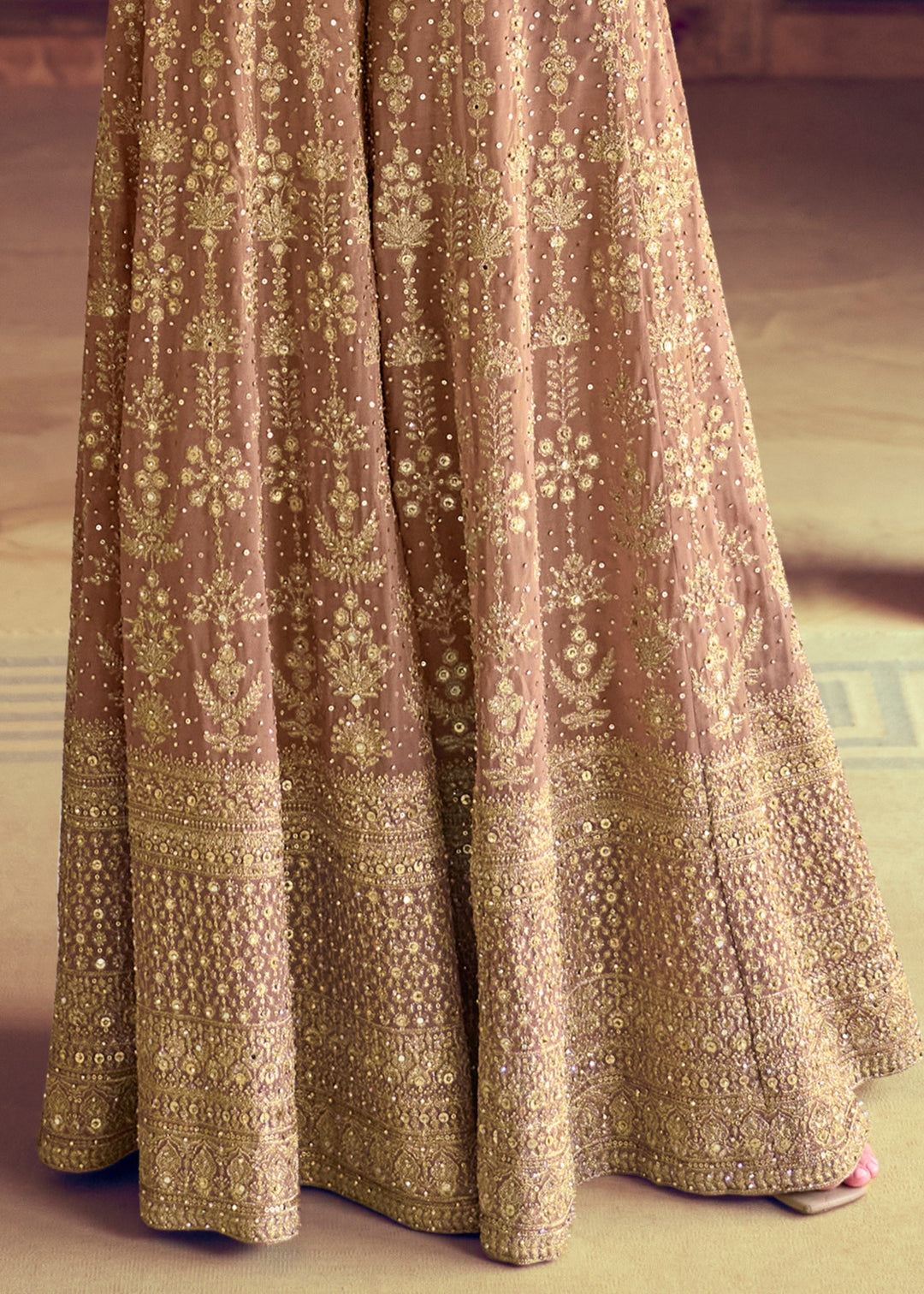 Beige-Gold Georgette Salwar Suit