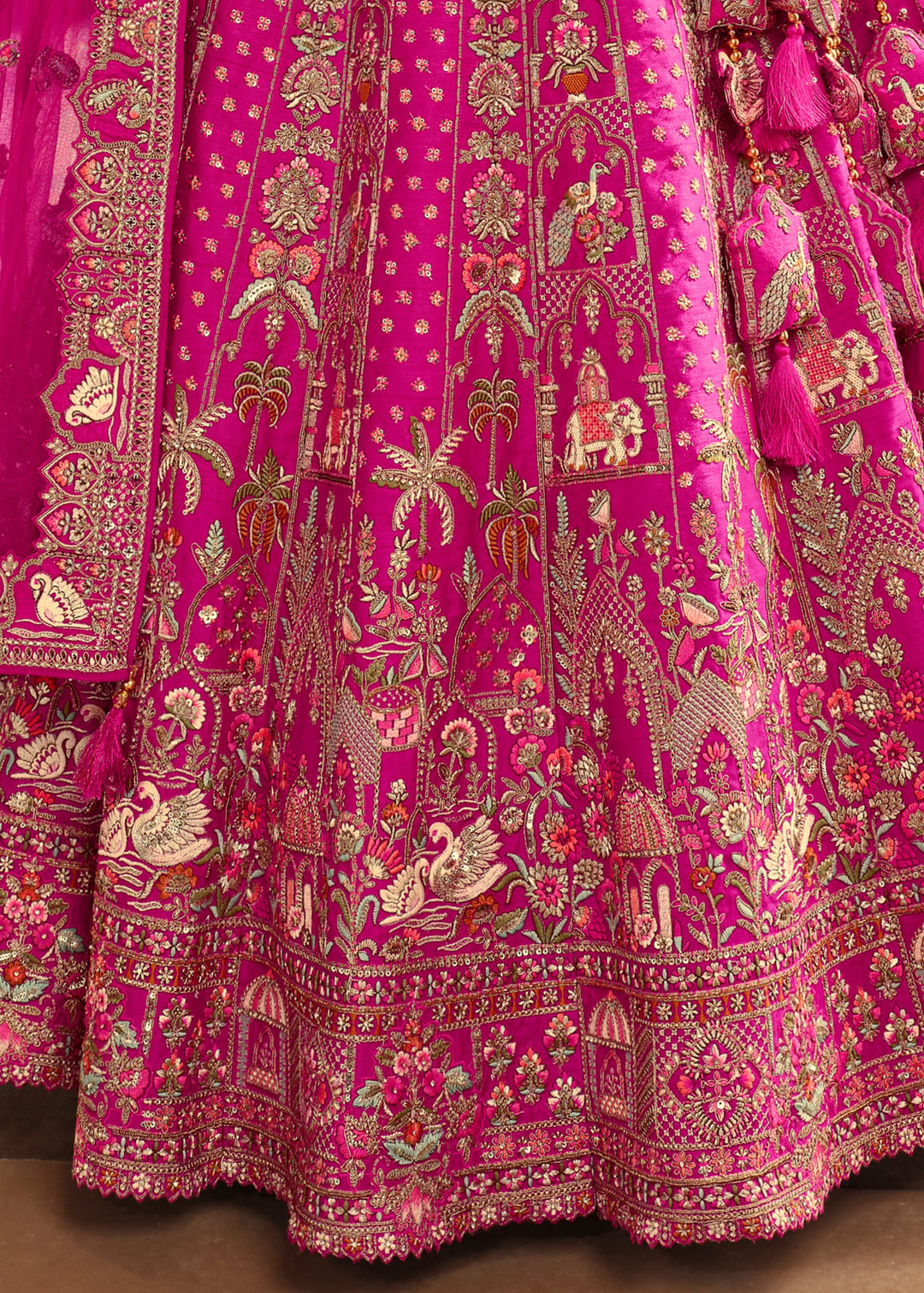 Persian Rose Pink Heavy Bridal Silk Lehenga With Khatli And Embroidery Work