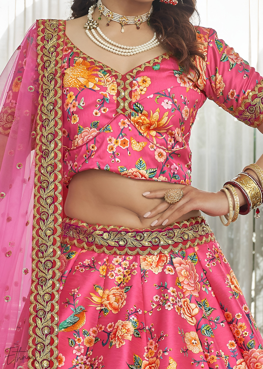 Deep Pink Silk Lehenga With Dupatta