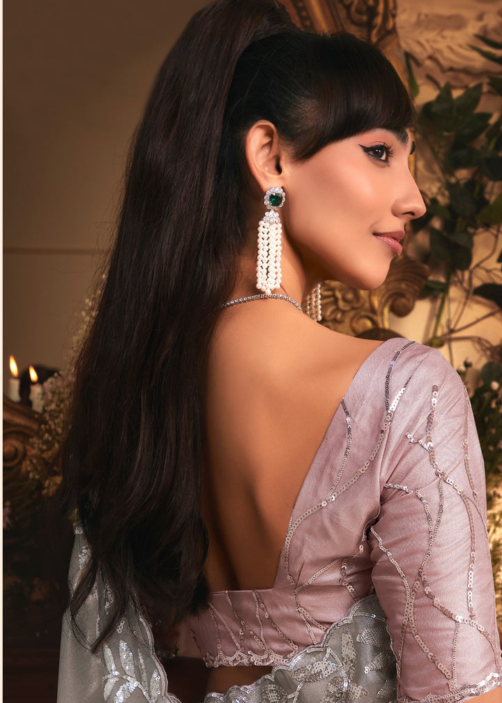 Soft Grey Tissue Organza Saree With Heavy Embroidery