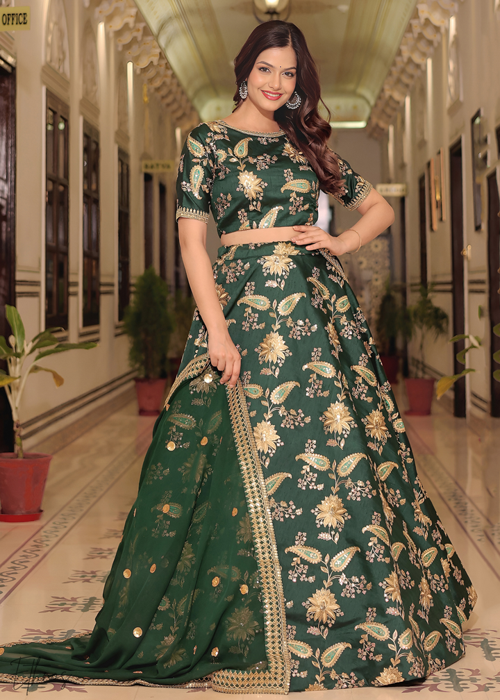 Dark Green Silk Lehenga Choli