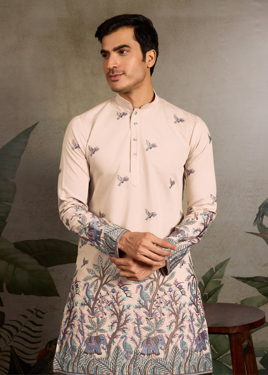 Blush Nude Mens Silk Kurta with Pant