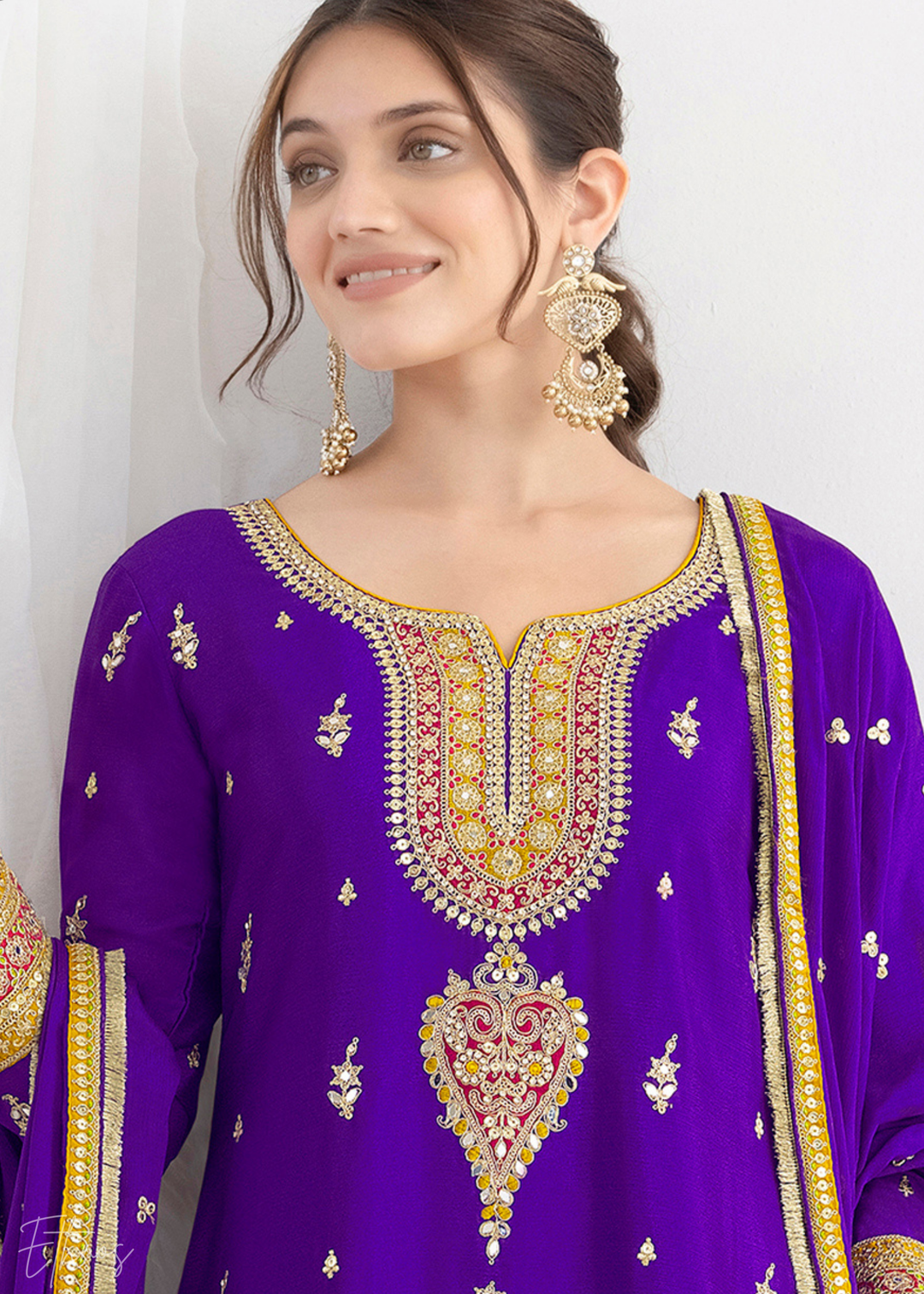 Indigo Purple Chinnon Silk Salwar Suit