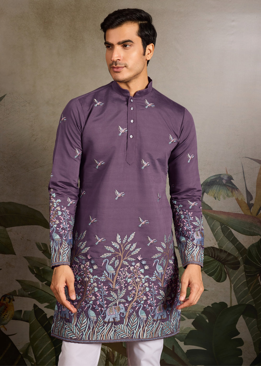 Dusty Plum Mens Silk Kurta with Pant