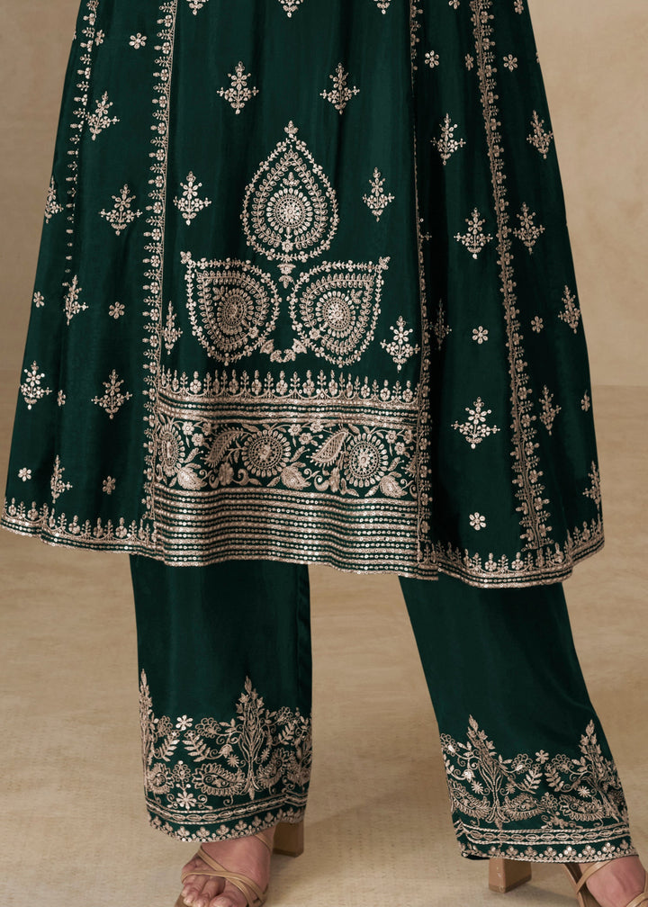 Castleton Green Chinon Silk Suit With Embroidery Work