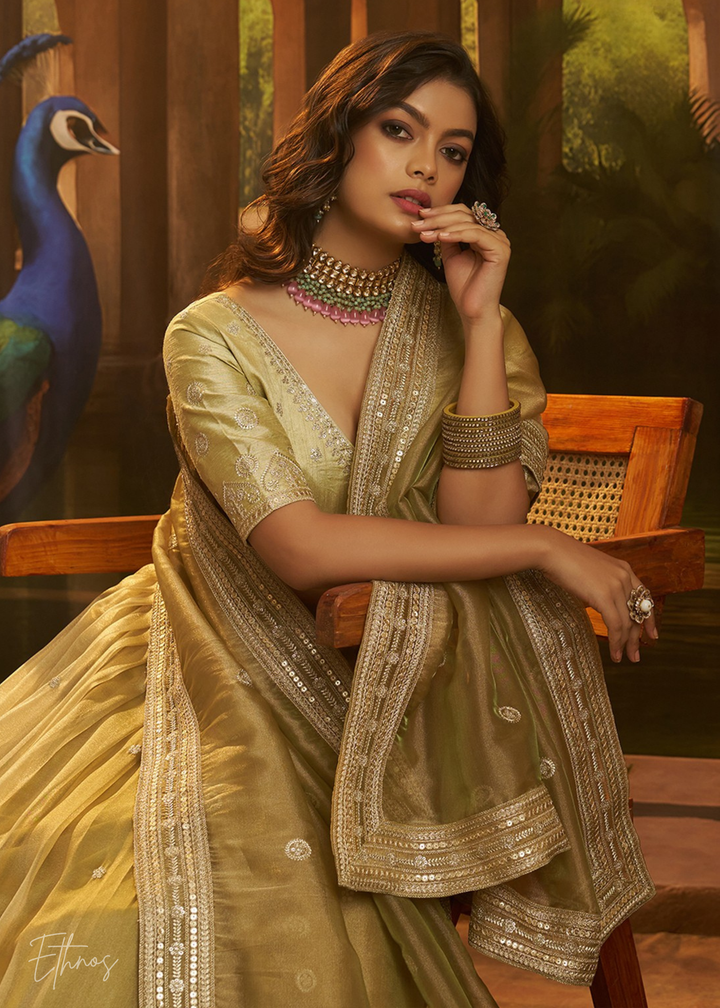 Olive Crepe Art Silk Lehenga