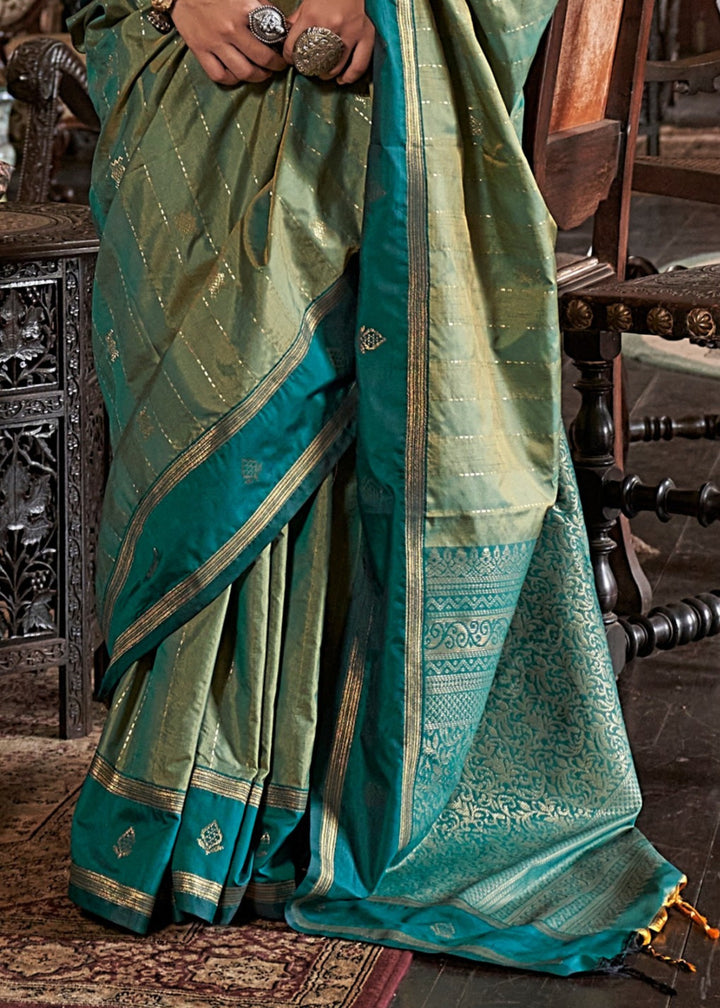 Pear Tussar Silk Handloom Weaving Saree