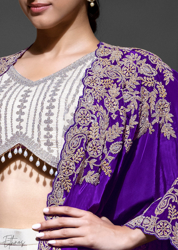 Purple Crepe Silk Skirt With Shrug