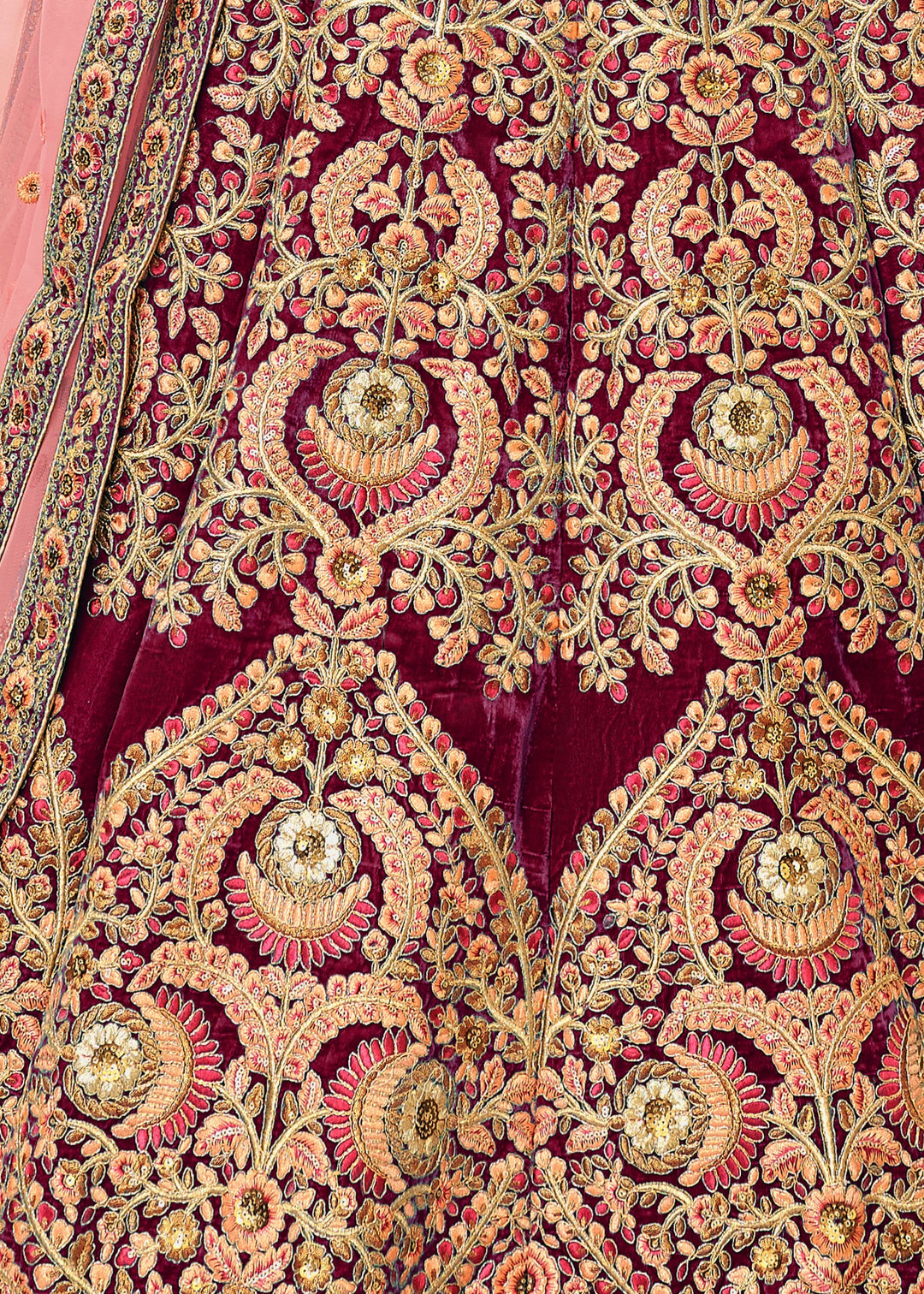 Maroon Red Velvet Lehenga Choli With Thread & Zari Embroidery Work
