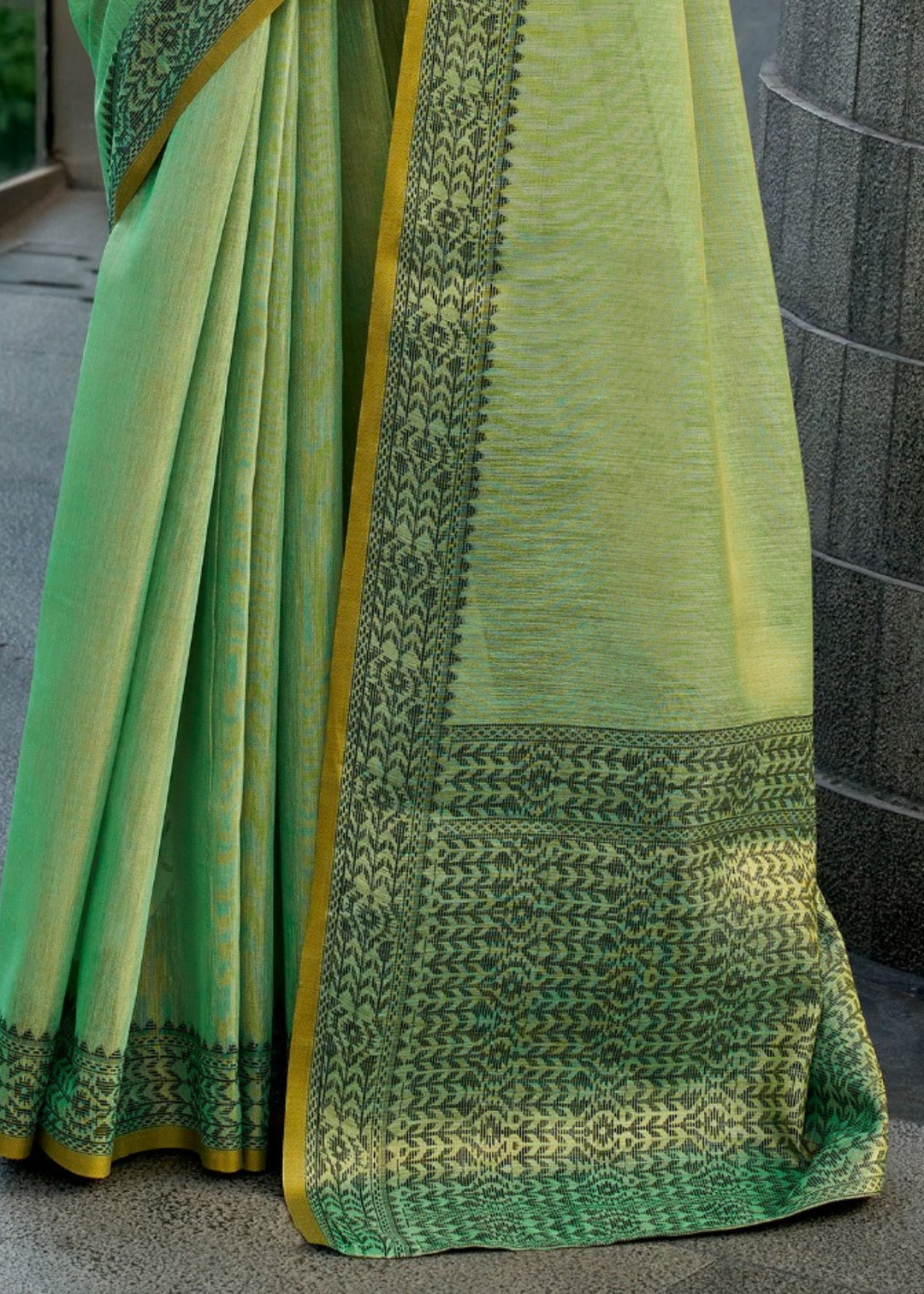 Dynasty Green Linen Tissue Silk Saree
