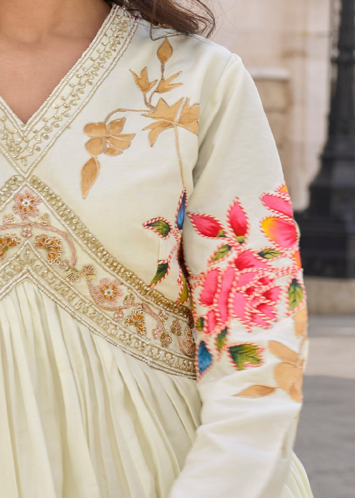 Pastel Pistachio Chinon Silk Gown with Dupatta