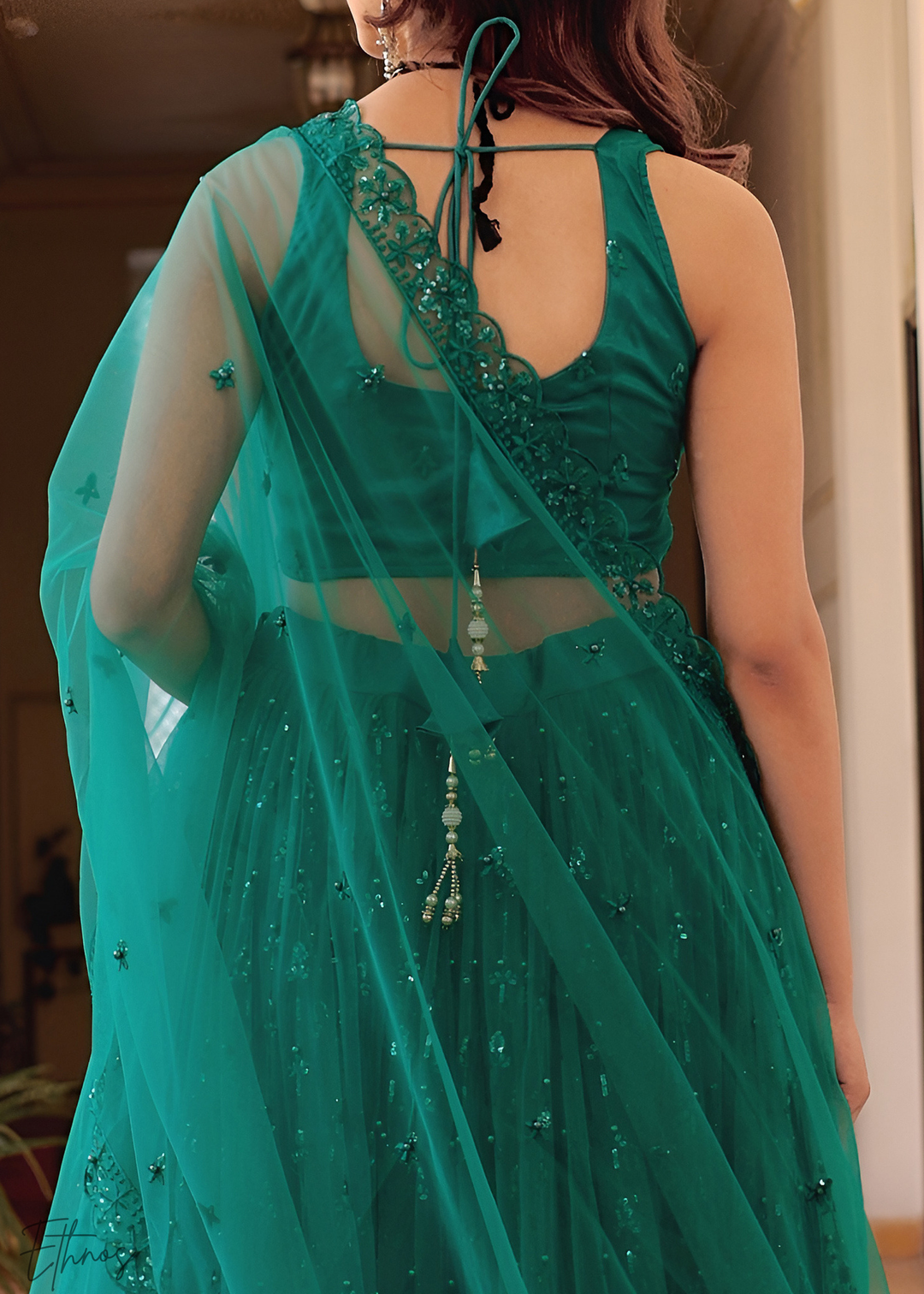 Teal Green Soft Net Lehenga Choli