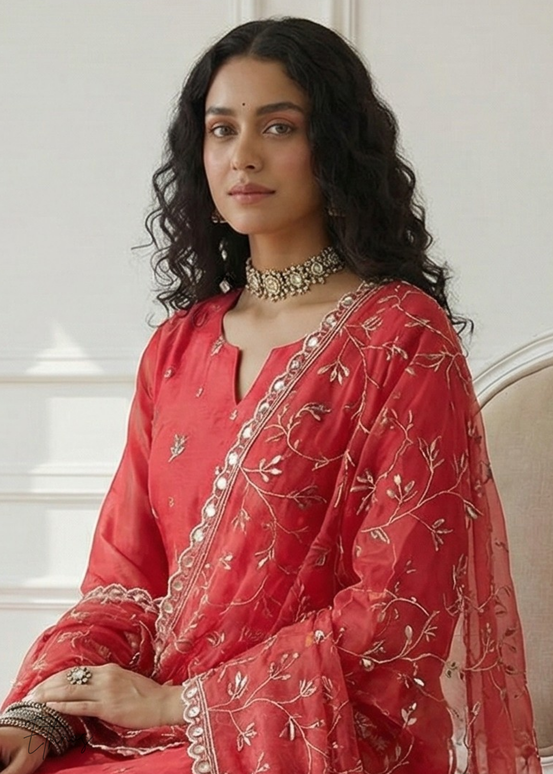 Crimson Red Organza Salwar Suit