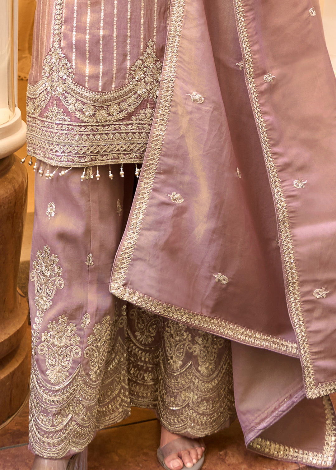 African Purple Viscose Simar Jacquard Silk Plazo Suit