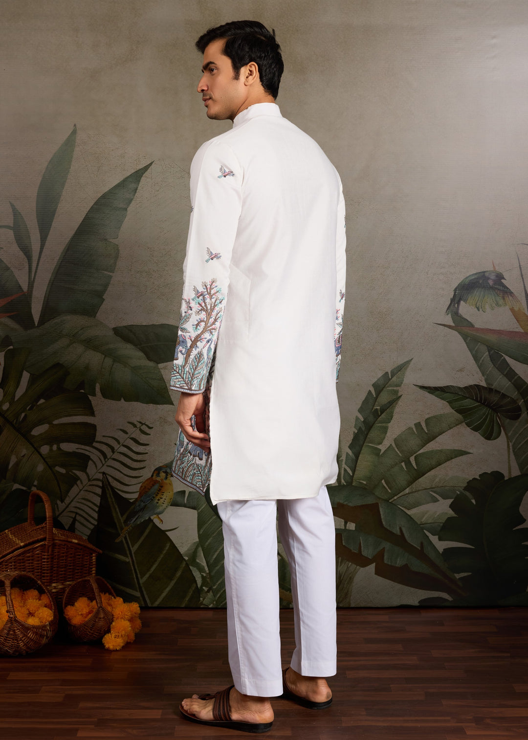 Creamy White Mens Silk Kurta with Pant
