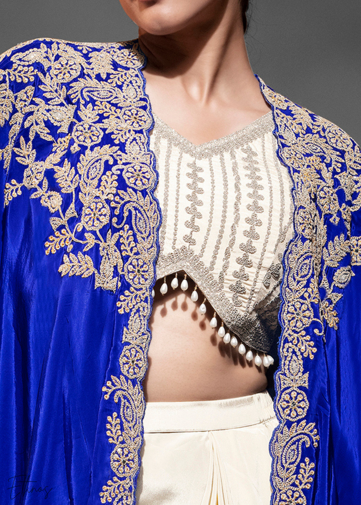 Blue Crepe Silk Skirt With Shrug