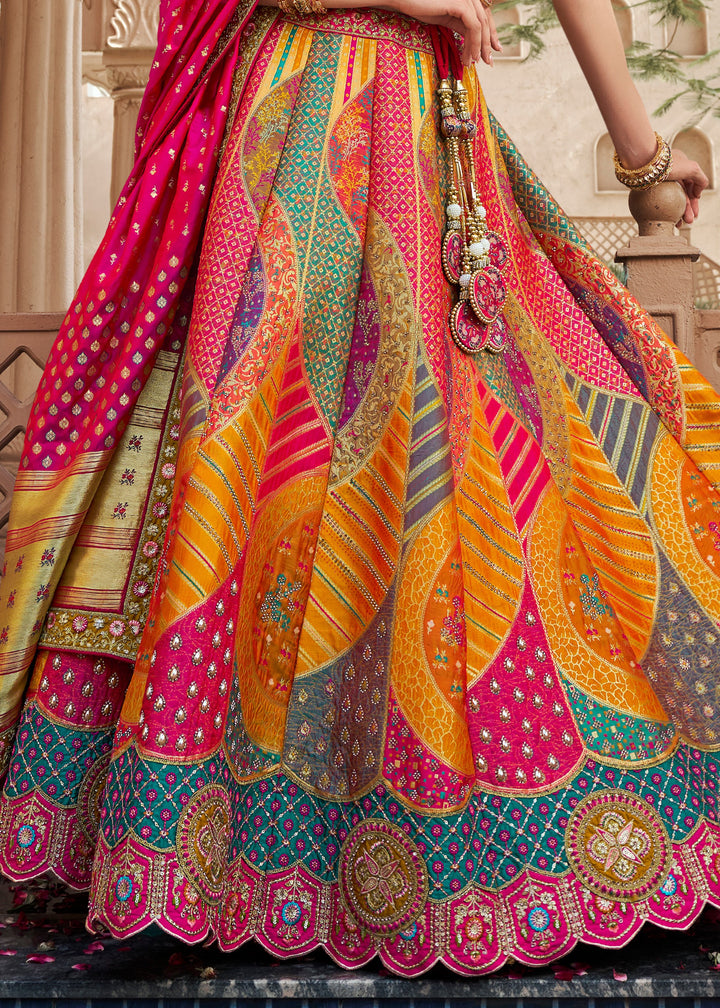 Bright Yellow Banarasi Silk Lehenga with Zarkan & Cutwork