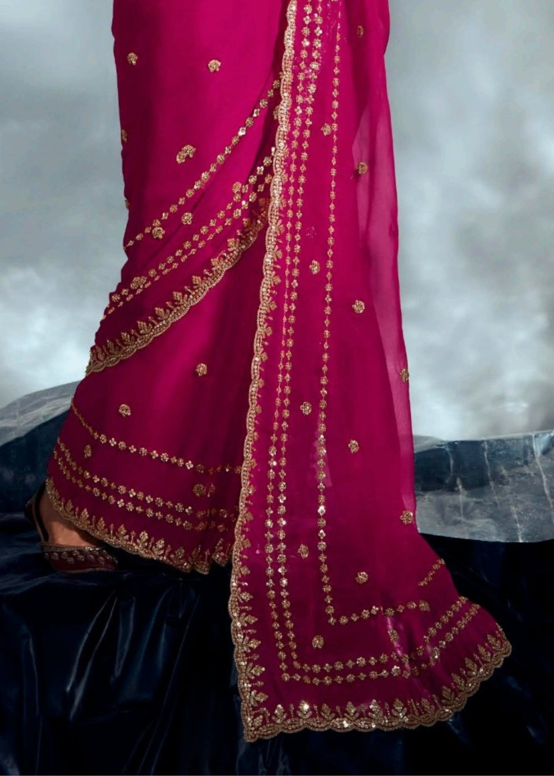 Cerise Pure Fancy Saree with Hand Worked Border