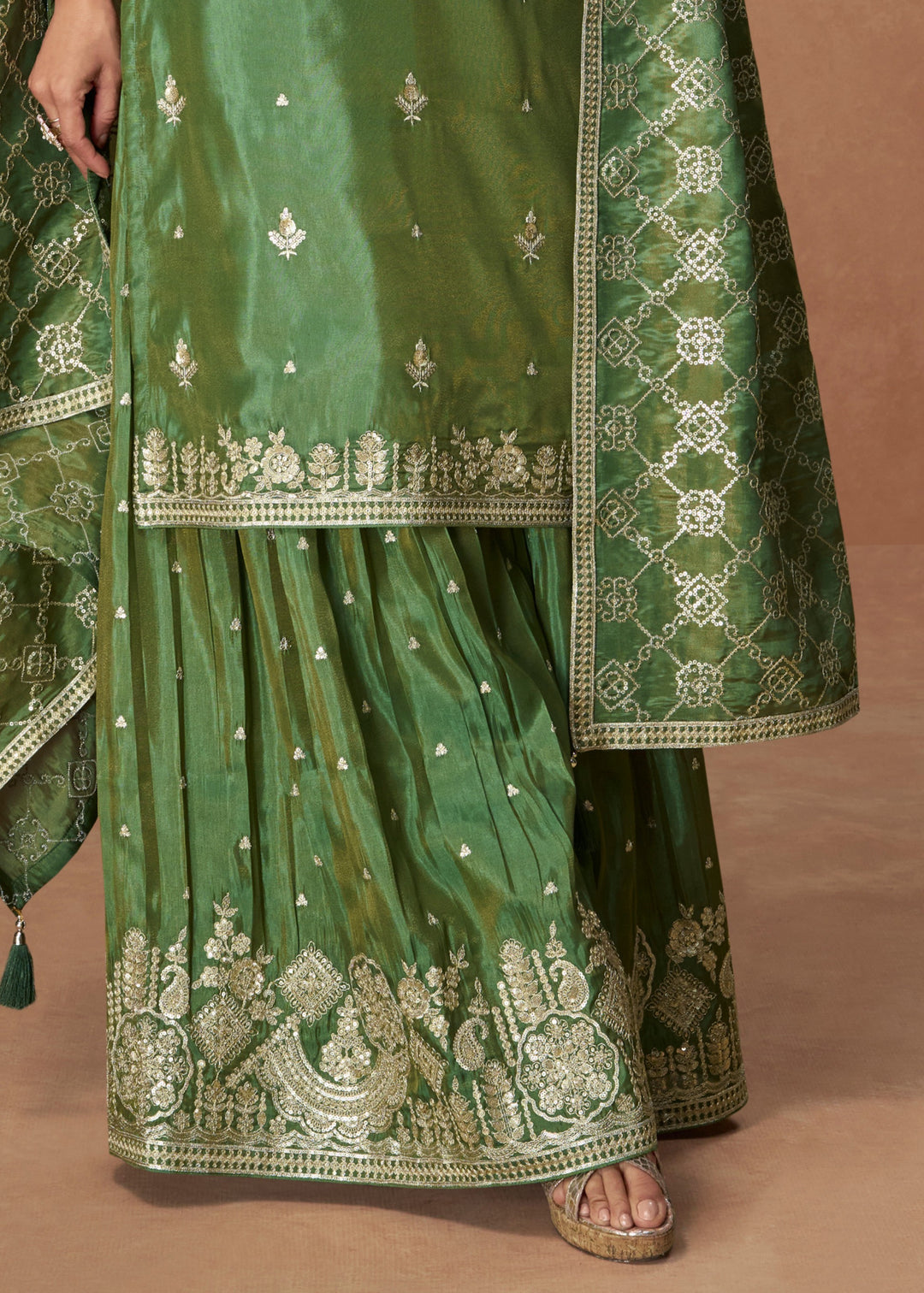 Elegant Mehendi Green Silk Salwar Suit