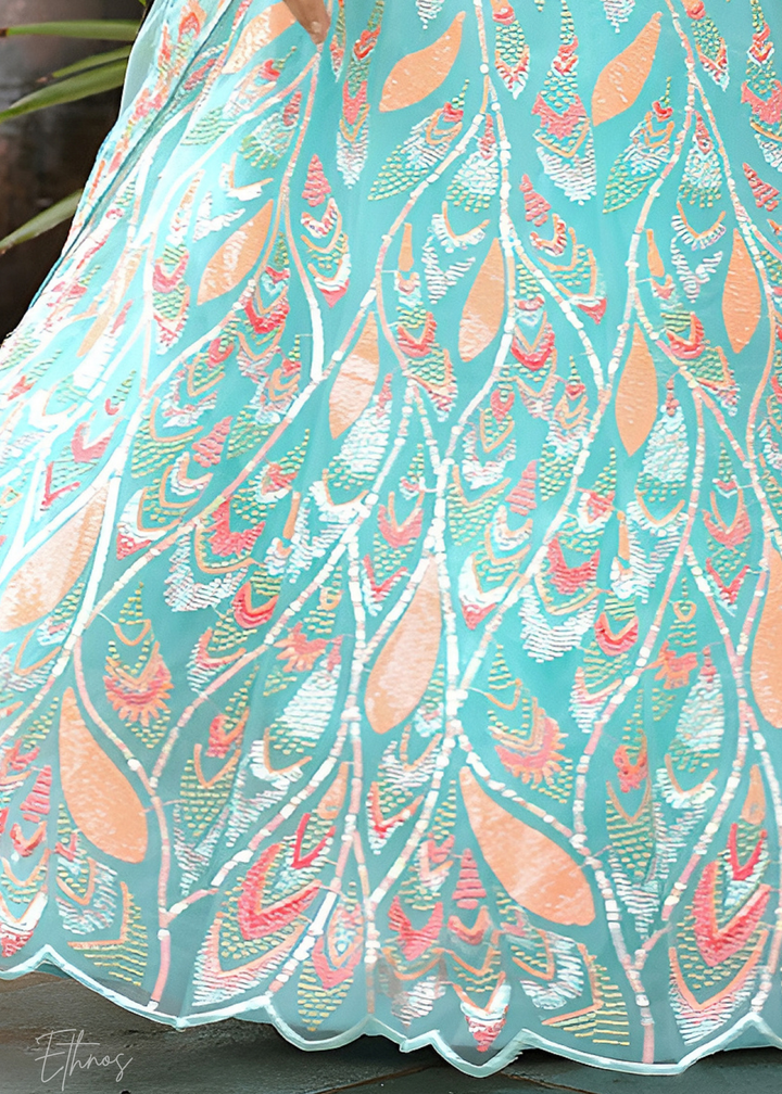 Light Blue Soft Net Lehenga With Dupatta