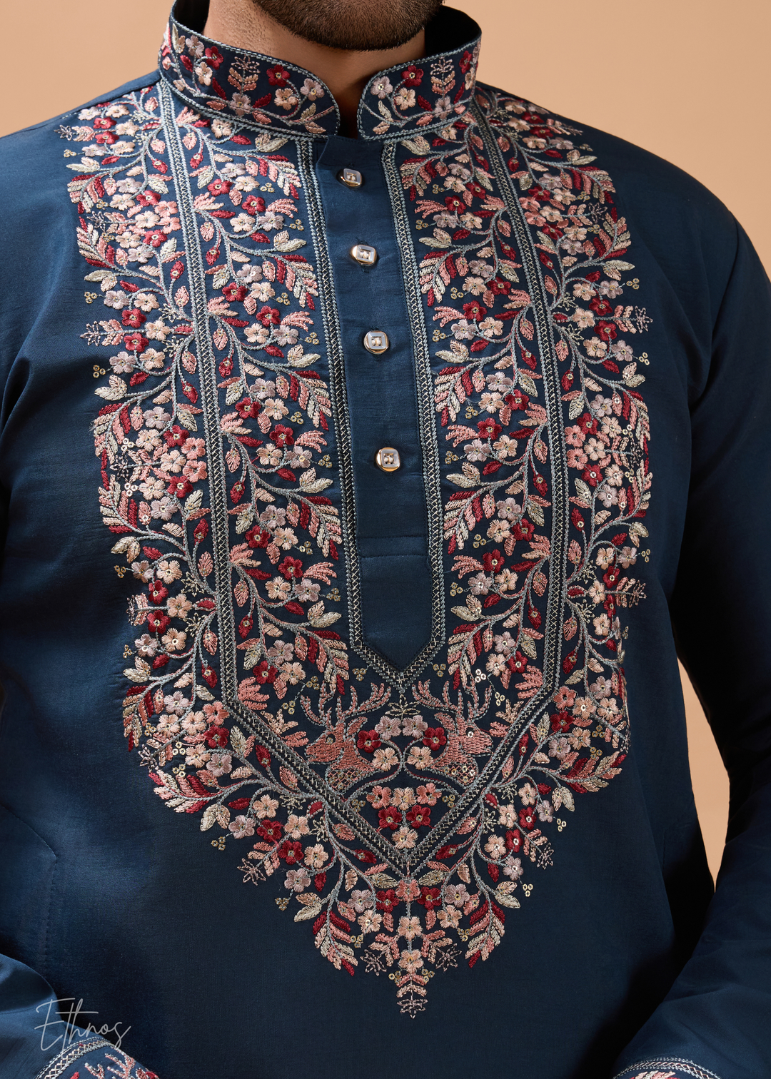 Teal Blue Mens Wear Silk Kurta With Pant And Dupatta