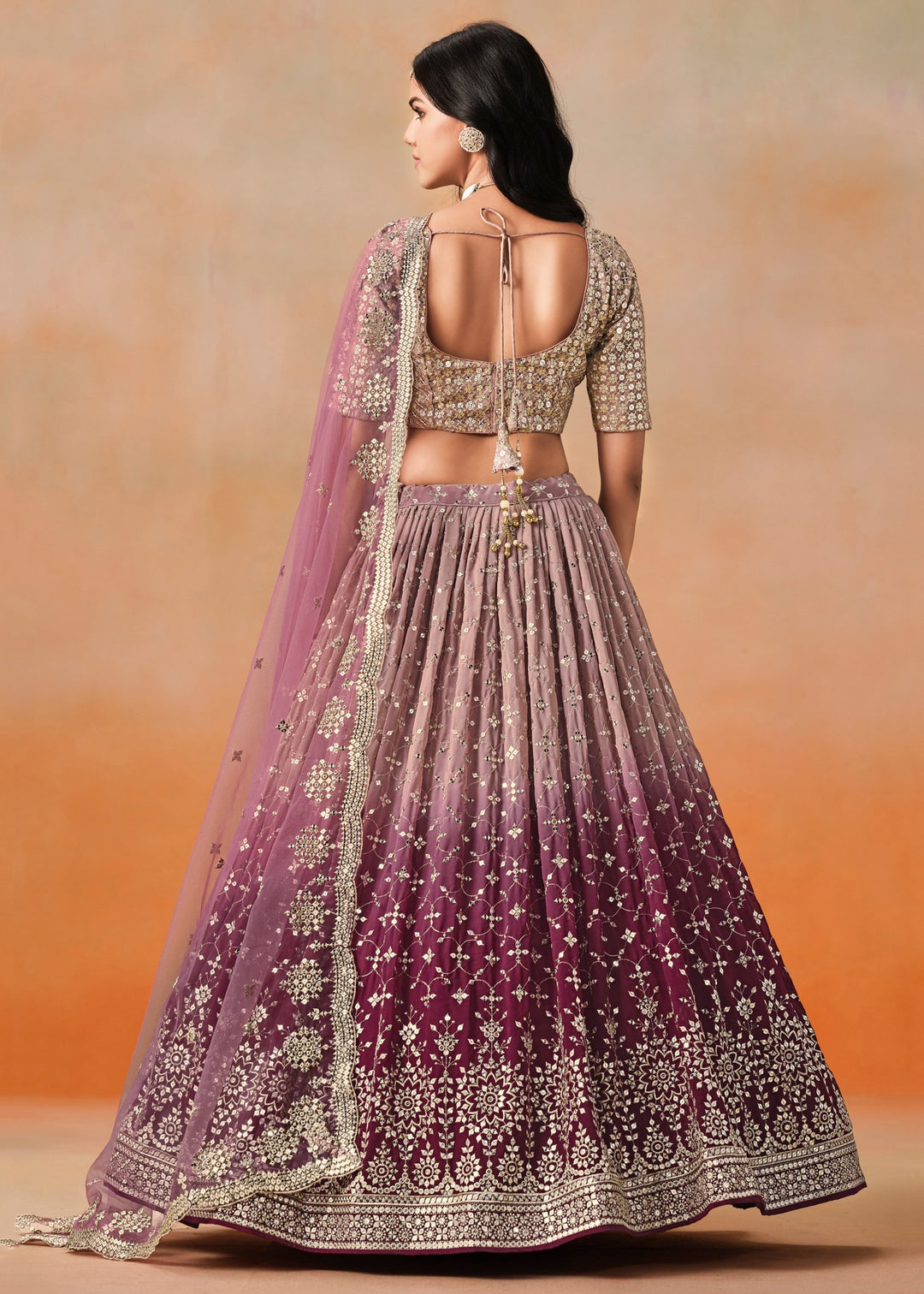 Maroon Sequins Zari Embroidered Work Georgette Lehenga
