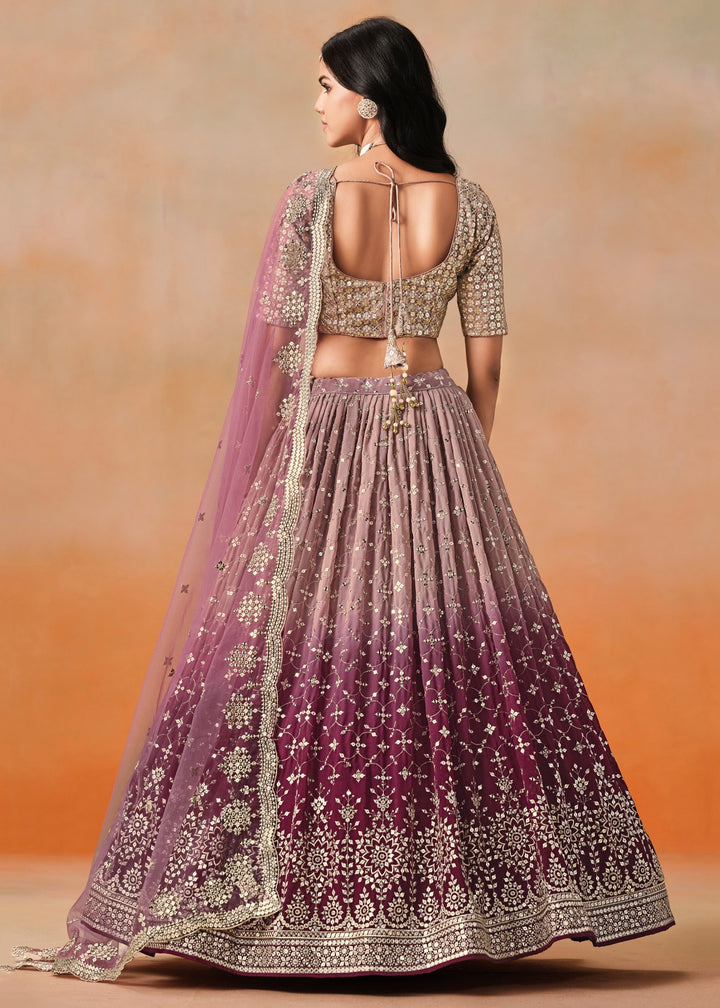 Maroon Sequins Zari Embroidered Work Georgette Lehenga