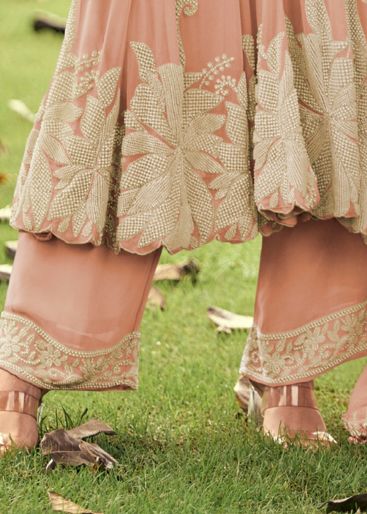Peach Pink Georgette Anarkali Suit