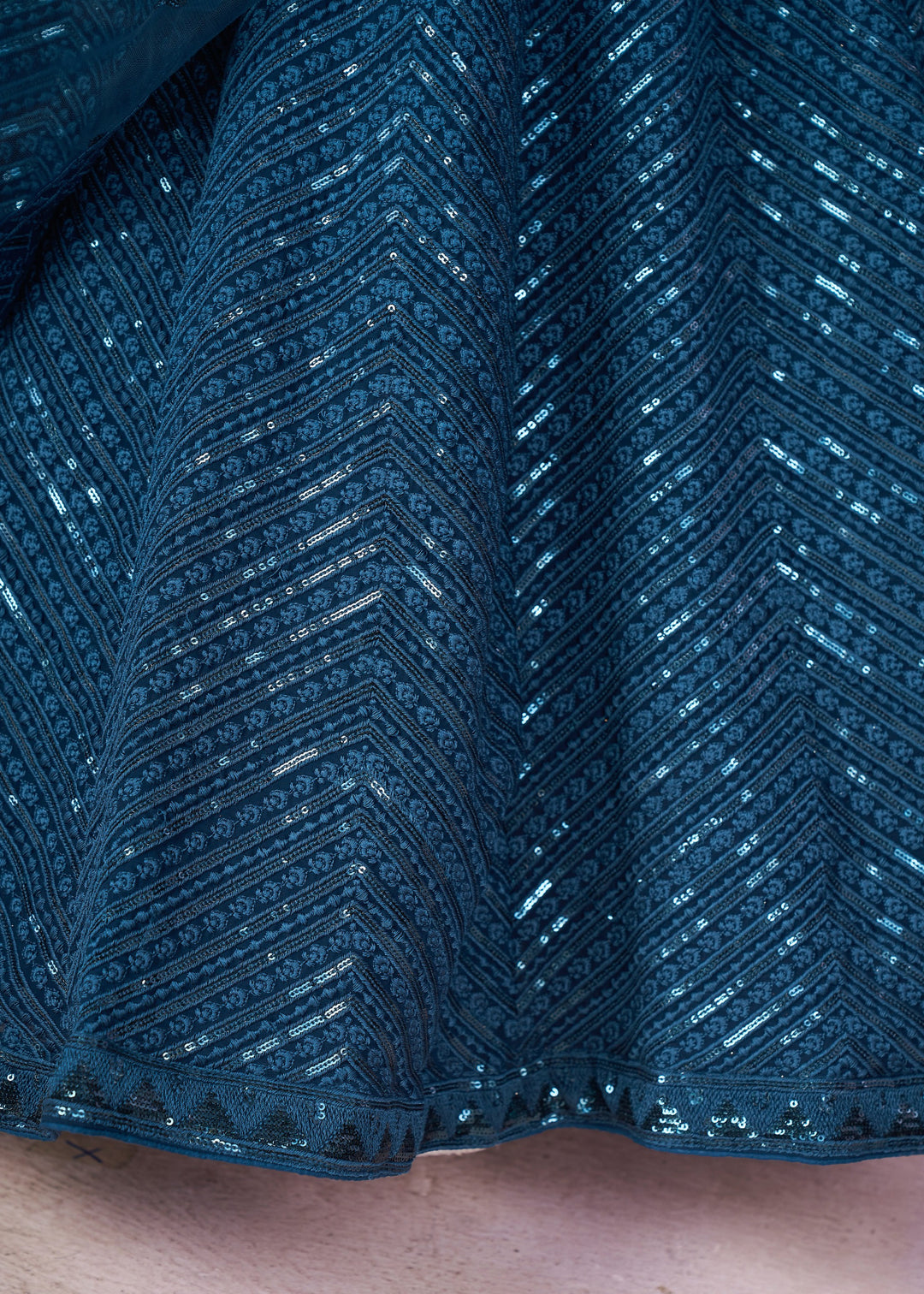 Teal Blue Georgette Lehenga Choli With Sequins And Thread Embroidery Work