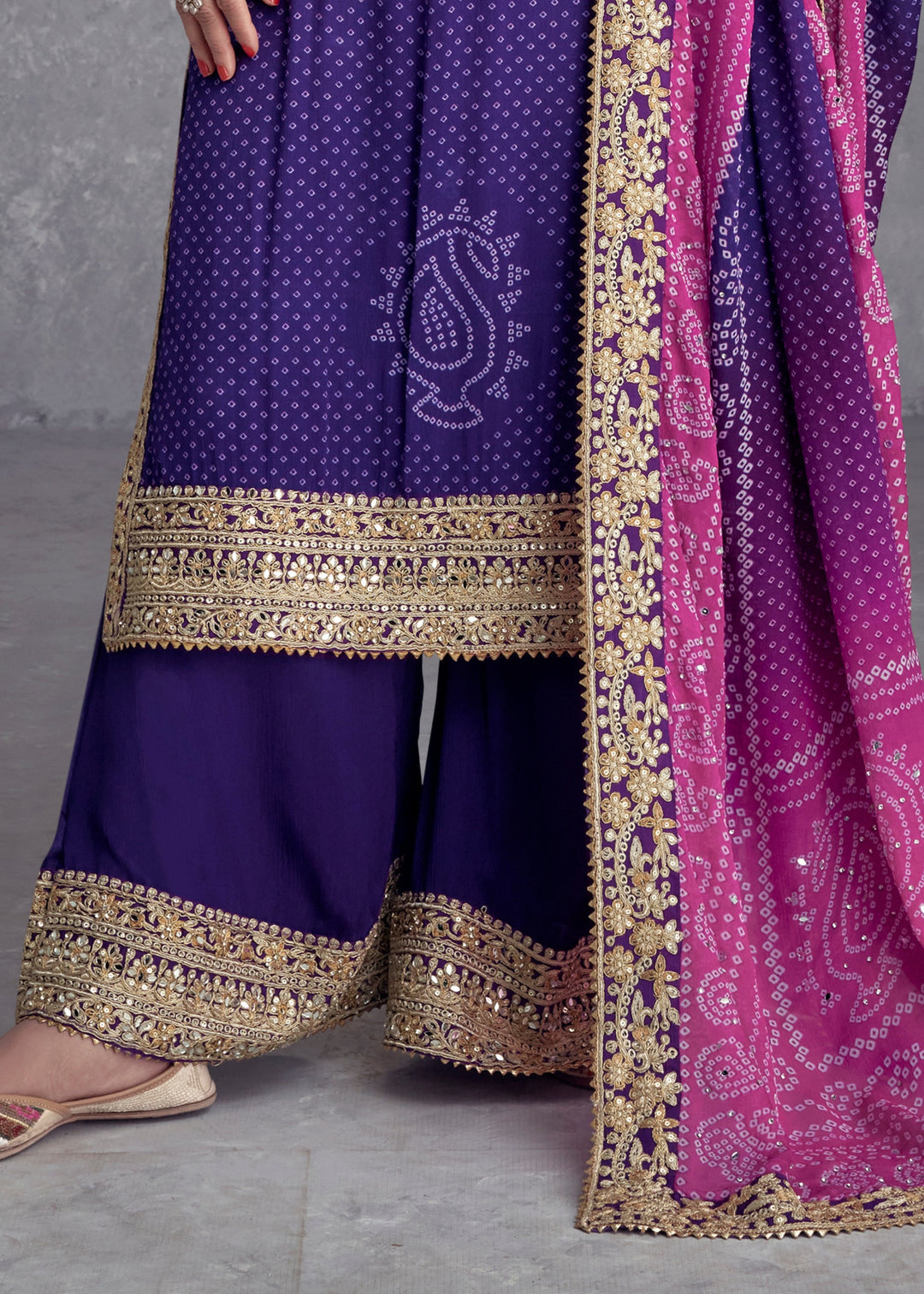 Deep Purple Chinon Salwar Suit with Pink–Purple Ombré Dupatta