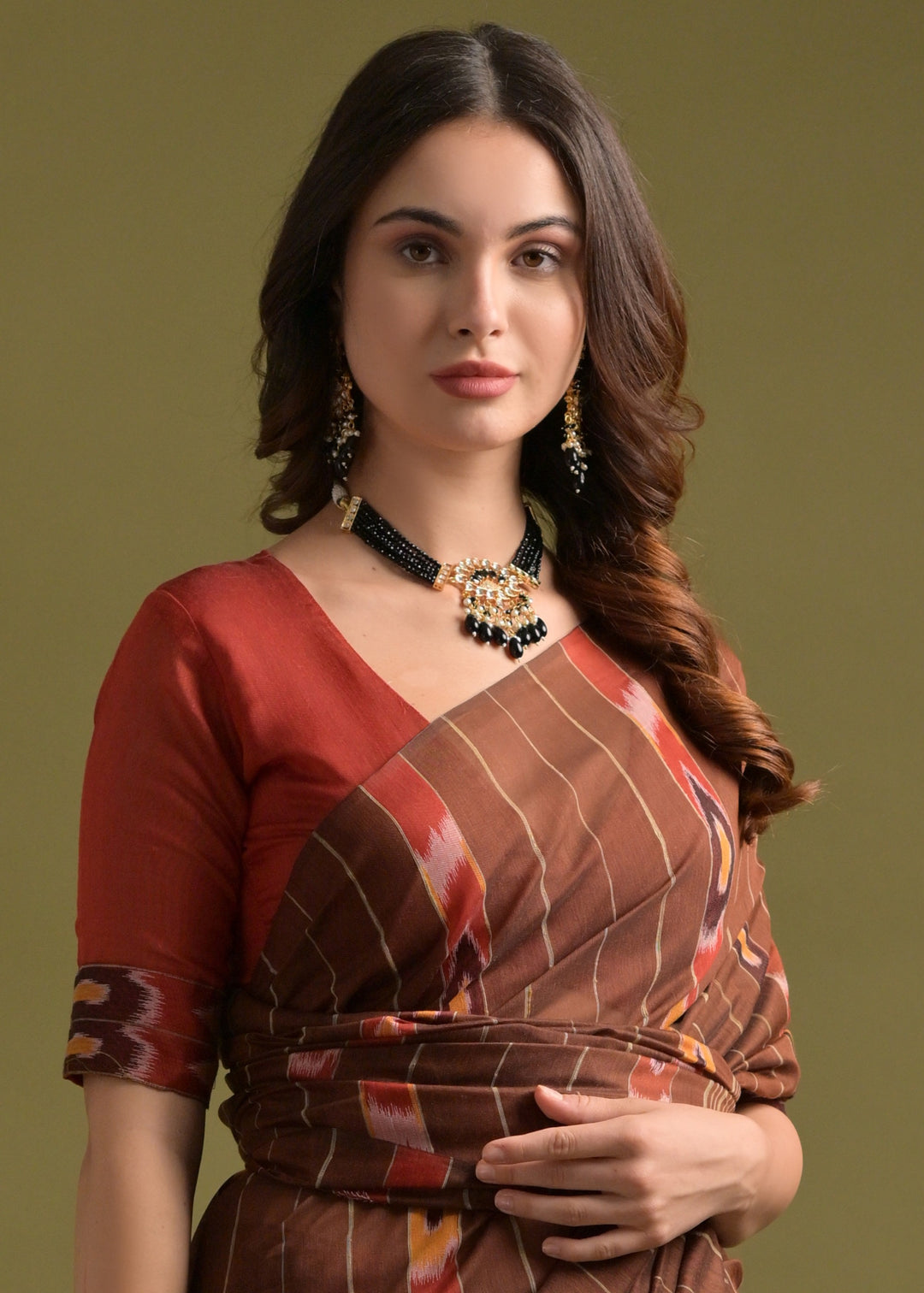 Coffee Brown Soft Ikkat Cotton Saree