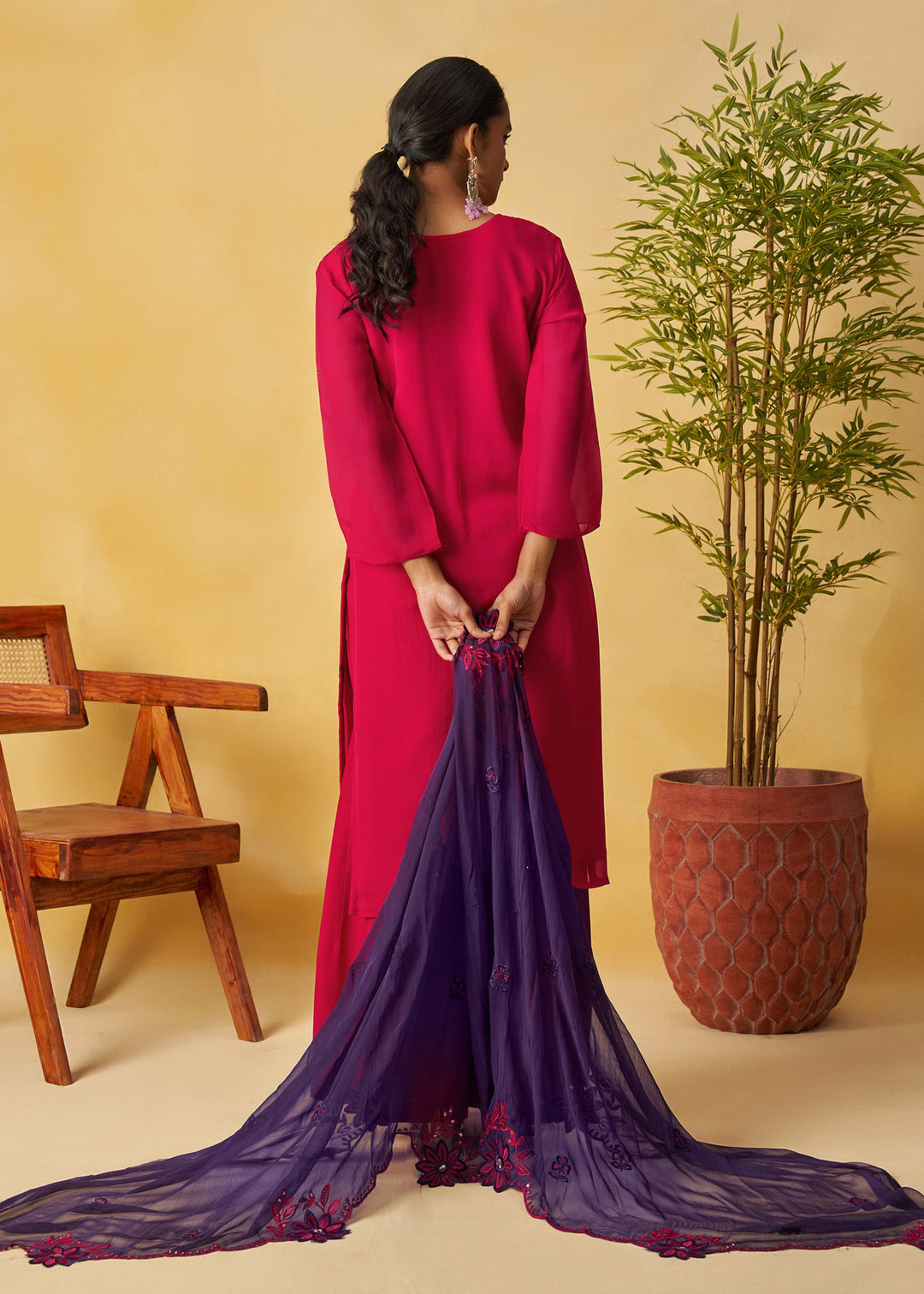 Bright Fuchsia Pink Salwar Suit with Deep Navy Dupatta