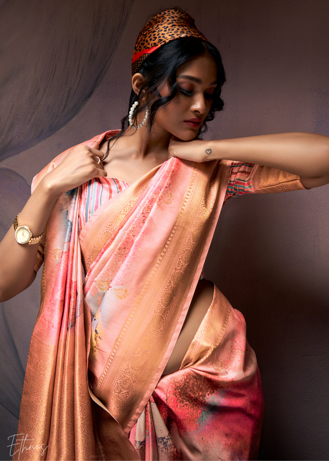 Cantaloupe Orange Handloom Weaving Silk Saree