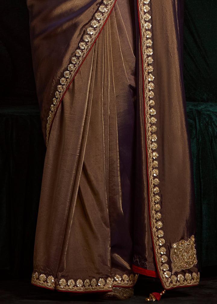 Mocha Brown Silk Saree With Sequins
