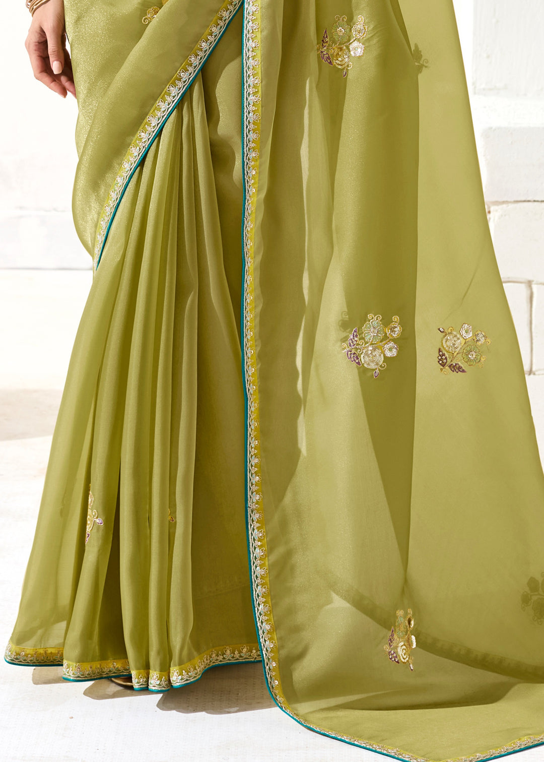 Apple Green Organza Tissue Silk Saree