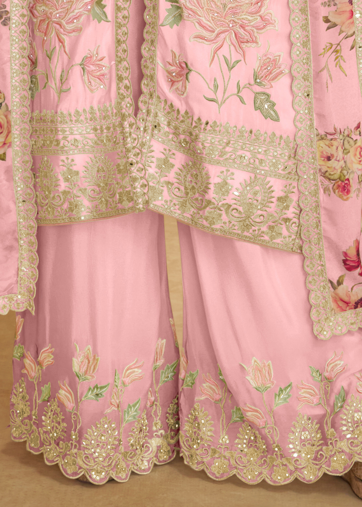 Soft Pastel Pink Chinon Palazzo Suit
