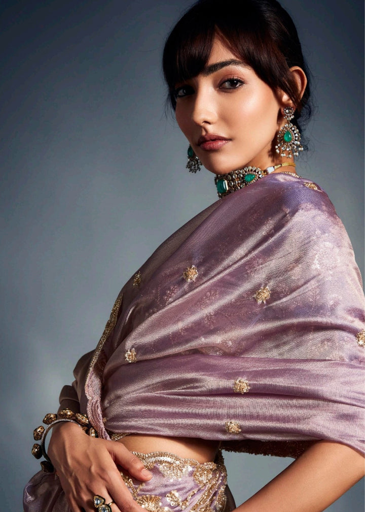 Lavender Pure Fancy Saree with Hand Worked Border