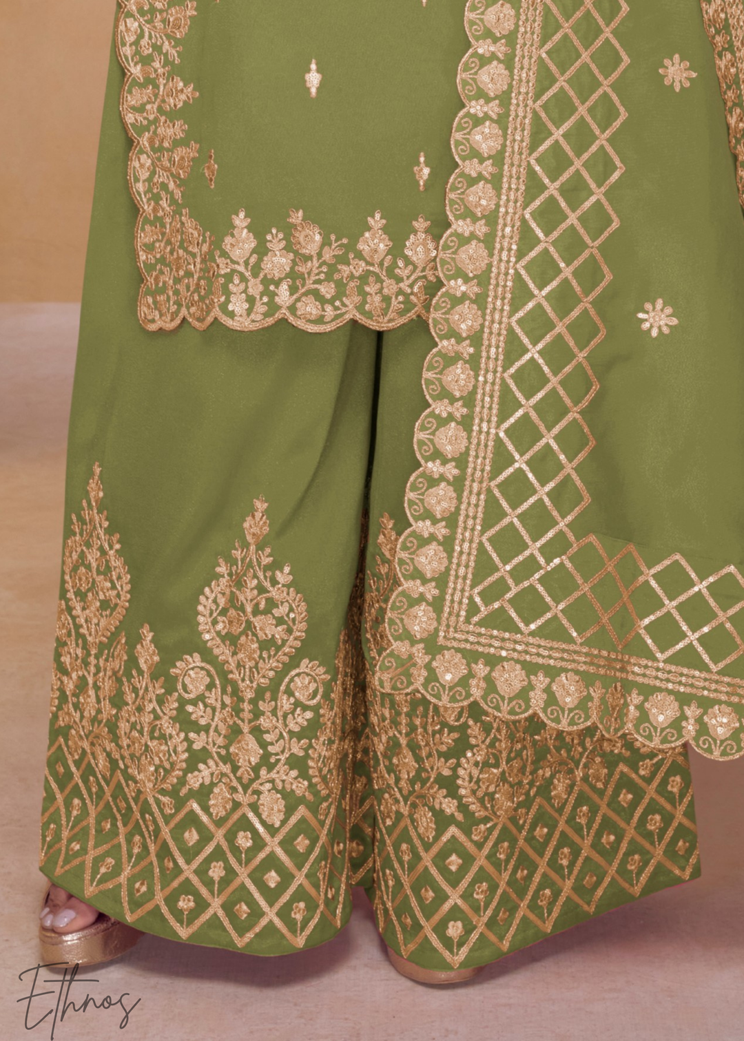 Mehendi Green Silk Palazzo Suit