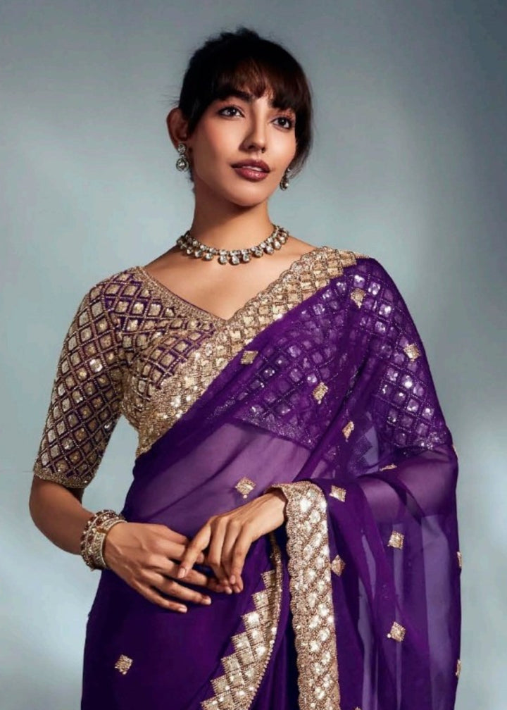 Purple Pure Fancy Saree with Hand Worked Border