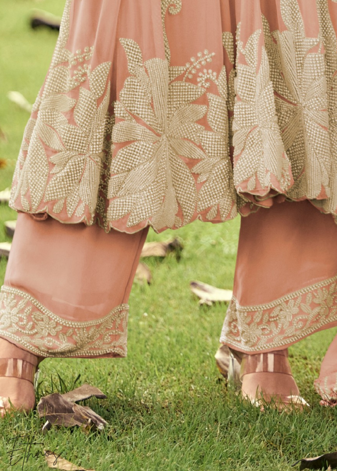 Peach Pink Georgette Anarkali Suit