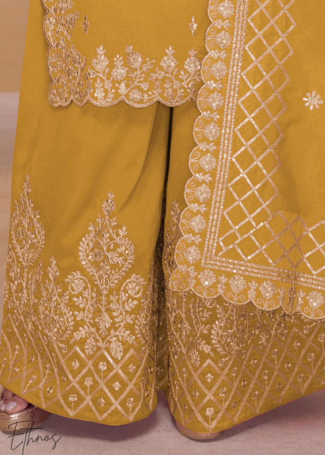 Antique Mustard Silk Palazzo Suit