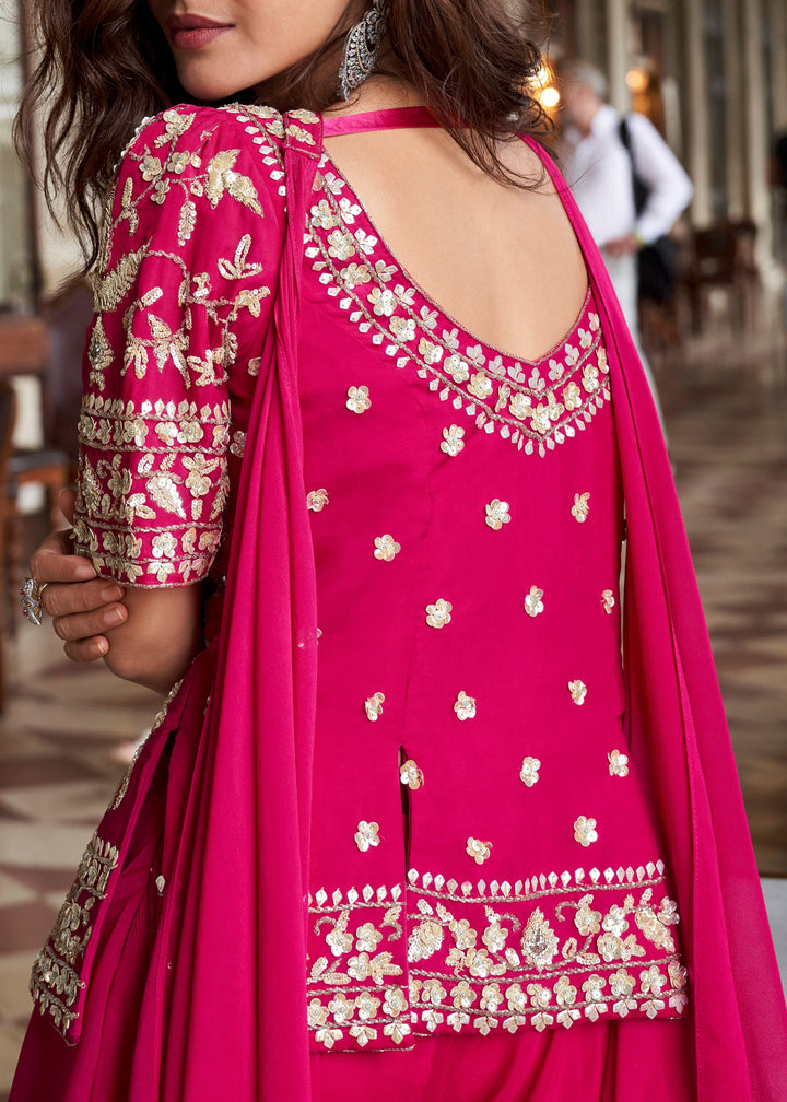Fluorescent Pink Organza Silk Palazzo Suit With Designer Dupatta