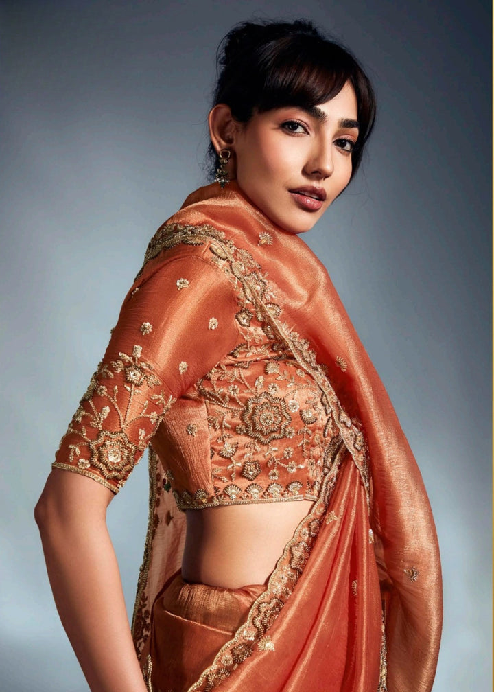 Orange Pure Fancy Saree with Hand Worked Border